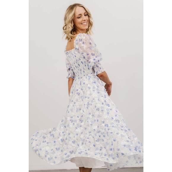 Baltic Born Fabian Jacquard Midi Dress | Blue Floral Size MM - Picture 4 of 5